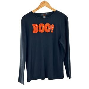 Hampton Hues Boo Halloween Long Sleeve Top Black Size‎ L Orange Graphic